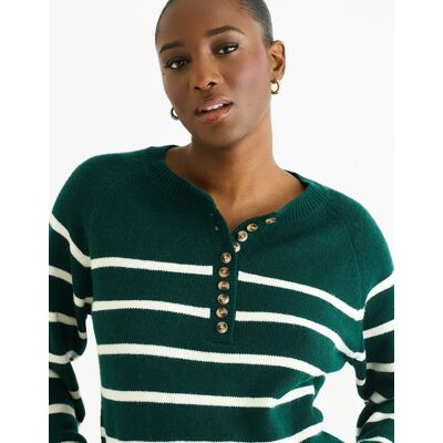 Gini London Women's Green Recycle Mix Stripe Button Up Loose Fit Knit Jumper - Size: 12/14 Gini London Women's Green Recycle Mix Stripe Button Up Loose Fit Knit Jumper - Size: 12/14