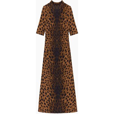 RO&ZO Women's Petite Brown Leopard Print Mock Neck Jersey Dress - Size: 16 RO&ZO Women's Petite Brown Leopard Print Mock Neck Jersey Dress - Size: 16