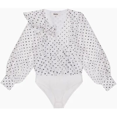 RO&ZO Women's White Mini Spot Frill Detail Bodysuit - Size: 16 RO&ZO Women's White Mini Spot Frill Detail Bodysuit - Size: 16