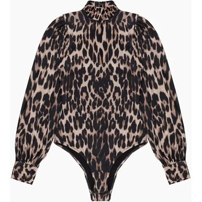 RO&ZO Women's Leopard-Print Puff-Sleeve Bodysuit - Brown - Size: 16 RO&ZO Women's Leopard-Print Puff-Sleeve Bodysuit - Brown - Size: 16