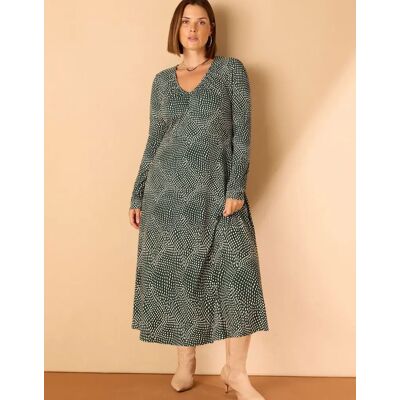 Live Unlimited London Women's Green Spot Print Gathered V Neck Jersey Dress - Size: 20 Live Unlimited London Women's Green Spot Print Gathered V Neck Jersey Dress - Size: 20