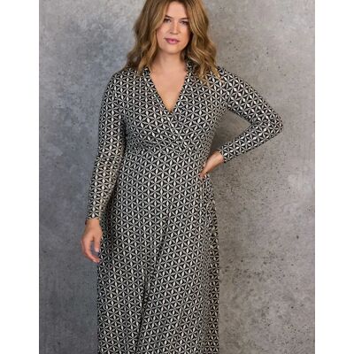 Live Unlimited London Women's Petite Black Geo Print Collar Wrap Jersey Dress - Size: 26 Live Unlimited London Women's Petite Black Geo Print Collar Wrap Jersey Dress - Size: 26