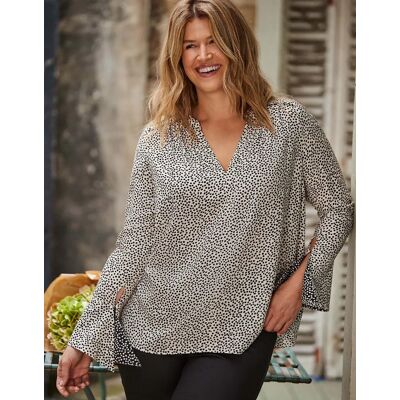 Live Unlimited London Women's Ecru Polka Dot Print Nehru Collar Blouse - Cream - Size: 18 Live Unlimited London Women's Ecru Polka Dot Print Nehru Collar Blouse - Cream - Size: 18