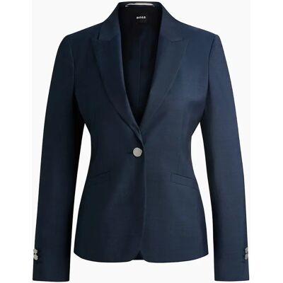 Hugo Boss Women's Solid Patterned Lapel Collared Blazer - Navy - Size: 14 Hugo Boss Women's Solid Patterned Lapel Collared Blazer - Navy - Size: 14