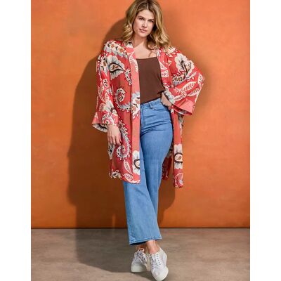 Live Unlimited London Women's Coral Paisley Print Kimono - Pink/Orange/Red - Size: 20 Live Unlimited London Women's Coral Paisley Print Kimono - Pink/Orange/Red - Size: 20