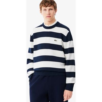 Lacoste Striped Cotton Crewneck Sweatshirt - White/Multi - Size: 7 xxl Lacoste Striped Cotton Crewneck Sweatshirt - White/Multi - Size: 7 xxl