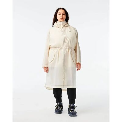 Lacoste Women's Geometric Patterned Trench Coat with Logo - White - Size: 14 Lacoste Women's Geometric Patterned Trench Coat with Logo - White - Size: 14
