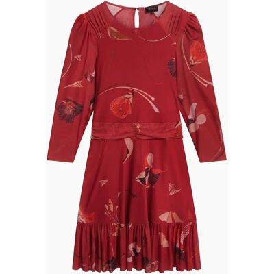 Women's Ted Baker Gathered Shoulder Mesh Mini Red Skater Dress - Size: 12 Women's Ted Baker Gathered Shoulder Mesh Mini Red Skater Dress - Size: 12