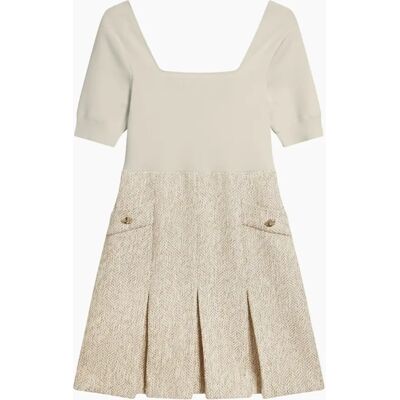 Women's Ted Baker Vulpad Knit Bodice Boucle Ivory Mini Dress - Size: UK 8 Women's Ted Baker Vulpad Knit Bodice Boucle Ivory Mini Dress - Size: UK 8