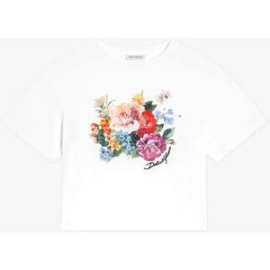 Dolce & Gabbana Girls Floral Embroidered Logo T-Shirt in White - Size: 5 years