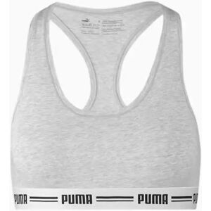 Puma Women's Striped Logo Racerback Bra Top, Grey Melange - Size: L Puma Women's Striped Logo Racerback Bra Top, Grey Melange - Size: L