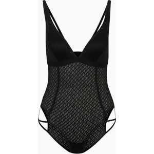 Hugo Boss Women's Luxe B-Lace Bodysuit, Black w/ gold metal logo - Size: L Hugo Boss Women's Luxe B-Lace Bodysuit, Black w/ gold metal logo - Size: L