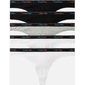 Calvin Klein Women's 5-Pack Icon Logo Thongs, Black/White/grey with Pride Waistband - Size: 14 Calvin Klein Women's 5-Pack Icon Logo Thongs, Black/White/grey with Pride Waistband - Size: 14