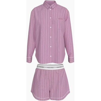 Calvin Klein Women's Cotton Poplin Heritage Stripe Pyjama Set, Pink Essence - Size: M Calvin Klein Women's Cotton Poplin Heritage Stripe Pyjama Set, Pink Essence - Size: M
