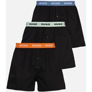 Hugo Boss Men's 3-Pack Classic Logo Woven Boxer Shorts, Black w/ orange/blue/mint - Size: 33/32/32