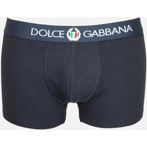 Men's Dolce & Gabbana Two-Way Stretch Jersey Boxer Trunks with Crest, Navy Blue - Black - Size: 32/34/35