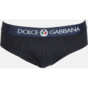 Men's Dolce & Gabbana Stretch Cotton Mid-Rise Briefs With Crest, Navy Blue - Size: Regular/40/32/34/35