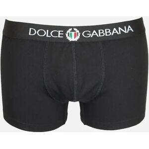 Men's Dolce & Gabbana Two-Way Stretch Jersey Boxer Trunks with Crest, Black - Size: 32/34/35