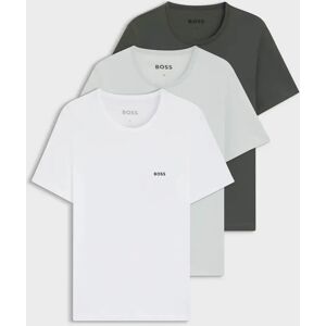 Hugo Boss Men's BOSS Orange Mens Three-Pack of Cotton Underwear T-Shirts with Logo Embroidery - White/Green 972 - Size: 40