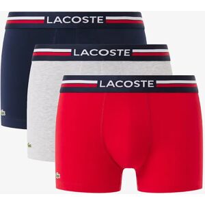 Men's Lacoste 3-Pack Tricolour Waist Stretch Cotton Mens Trunks - Navy Blue/Silver Chine-Red W34 - Size: 37/36/32 Men's Lacoste 3-Pack Tricolour Waist Stretch Cotton Mens Trunks - Navy Blue/Silver Chine-Red W34 - Size: 37/36/32