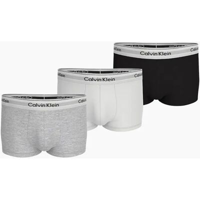 Calvin Klein Men's 3-Pack Icon Cotton Stretch Low-Rise Boxer Trunks, Black/White/Grey - Size: 35/34/32 Calvin Klein Men's 3-Pack Icon Cotton Stretch Low-Rise Boxer Trunks, Black/White/Grey - Size: 35/34/32