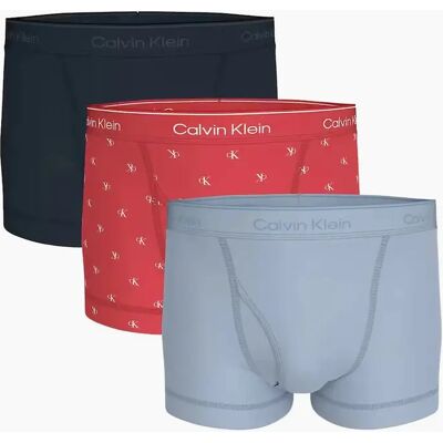 Calvin Klein Men's 3-Pack Cotton Classics Allover Logo Boxer Trunks, Black/Red/Blue - Size: 33/32/32 Calvin Klein Men's 3-Pack Cotton Classics Allover Logo Boxer Trunks, Black/Red/Blue - Size: 33/32/32