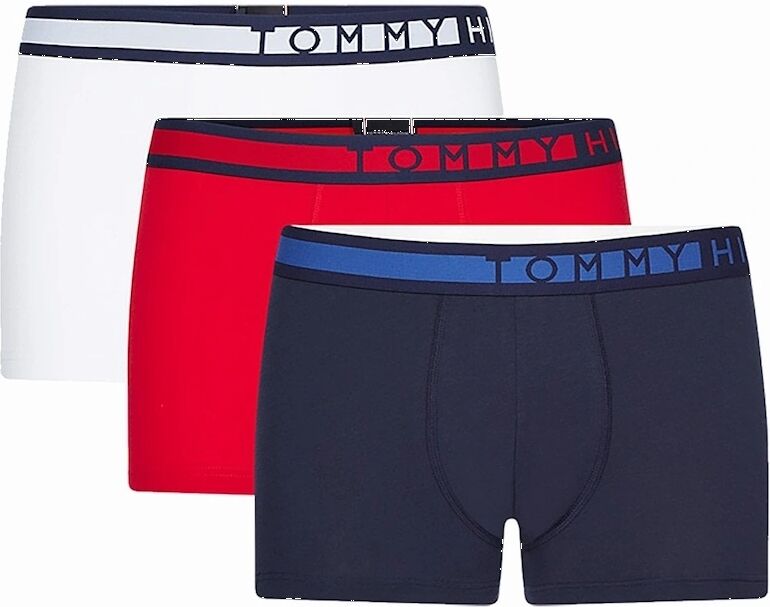 Tommy Hilfiger Men's 3-Pack Boxer Trunks, Navy Blazer / Tango Red / PVH White - Size: 37/36/32