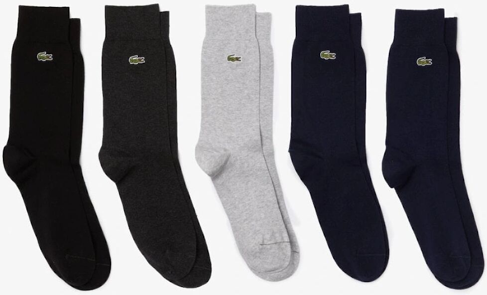 Men's Lacoste Unisex 5-Pack High-Cut Organic Cotton Socks - Navy Blue/Grey Chine/Grey/Black C0U - Black/Black/Black/Black - Size: UK5.5-8 eu39-42
