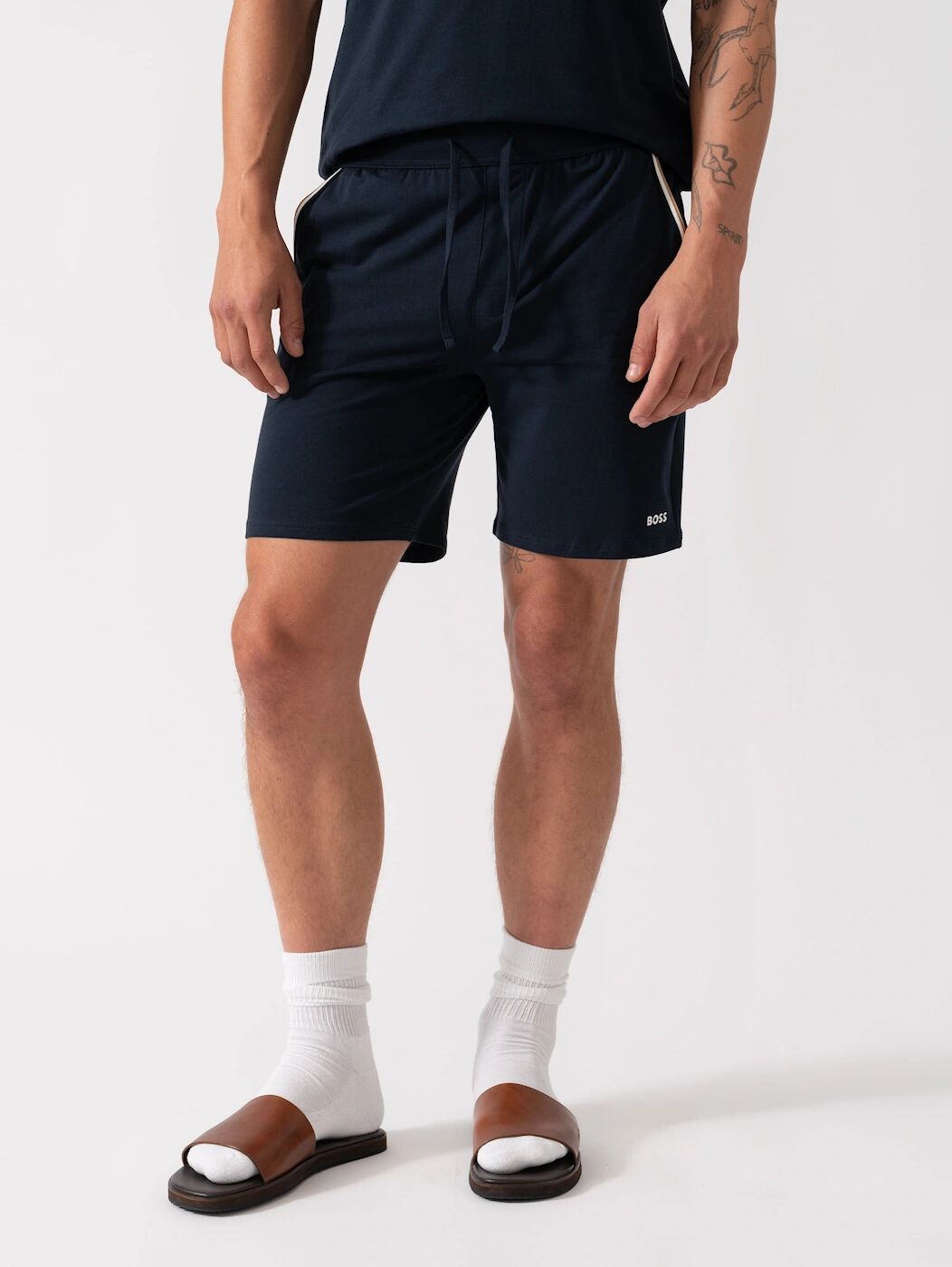 Hugo Boss Men's BOSS Orange Unique Mens Stretch-Cotton Pyjama Shorts with Tape Trims - Dark Blue 403 - Navy - Size: XL