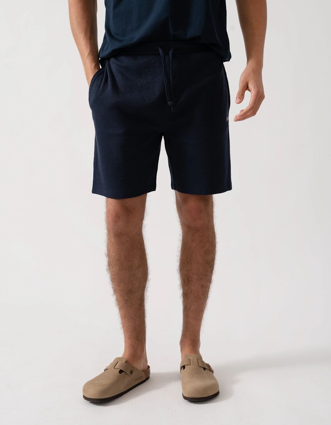 Hugo Boss Men's BOSS Orange Waffle Mens Cotton Blend Waffle Structure Pyjama Shorts with Embroidered Logo NOS - Dark Blue 403 - Navy - Size: XL