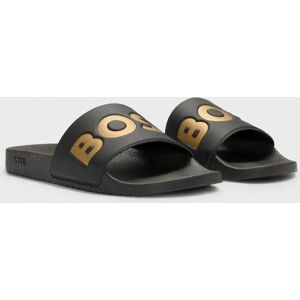 Hugo Boss Men's BOSS Orange Aryeh Mens Italian-Made Slides with Large Logo Detail NOS - Black 007 - Size: 9