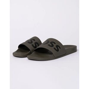 Hugo Boss Men's BOSS Orange Aryeh Mens Italian-Made Slides With Large Logo Detail - Medium Brown 210 - Black - Size: 9