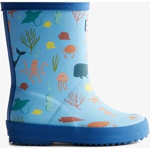 Girl's Hunter Kids First Classic Ocean Print Wellington Boots in Blue - Size: 4 Girl's Hunter Kids First Classic Ocean Print Wellington Boots in Blue - Size: 4