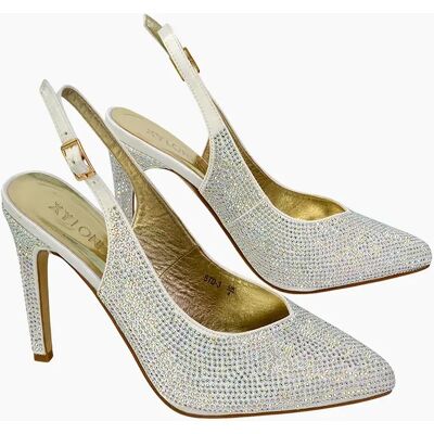 Women's XY London Womens/Ladies Divine Diamante Pointed High Heels - Cream - Size: 7 Women's XY London Womens/Ladies Divine Diamante Pointed High Heels - Cream - Size: 7