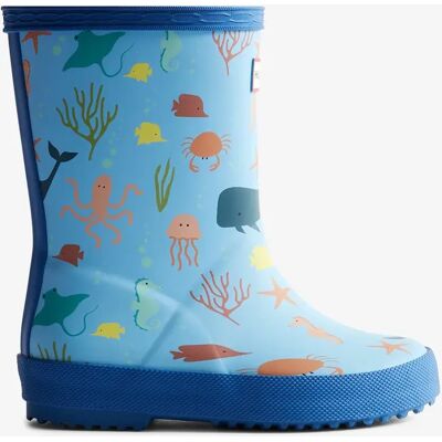 Girl's Hunter Kids First Classic Ocean Print Wellington Boots in Blue - Size: 4 Girl's Hunter Kids First Classic Ocean Print Wellington Boots in Blue - Size: 4