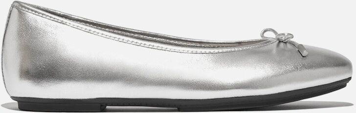 Women's FitFlop DELICATO BOW SOFT Womens Ballet Flats Silver - Size: 6