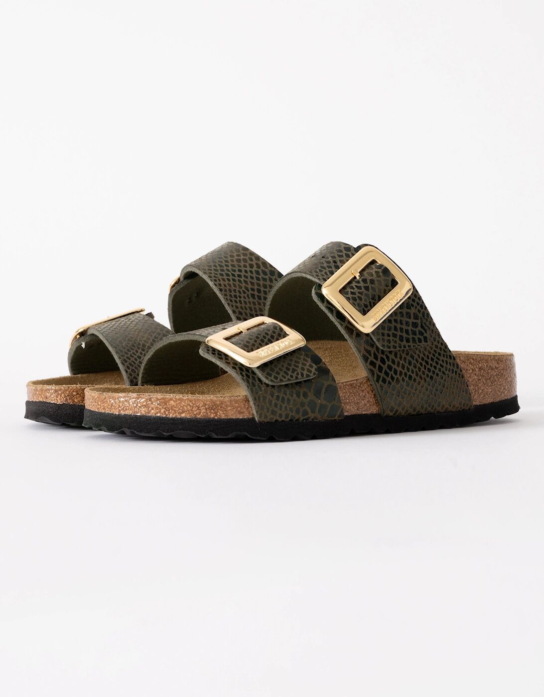 Women's Birkenstock Sydney Big Buckle Synthetic Womens Sandals - Shiny Snake Sage - Brown - Size: 7.5/C
