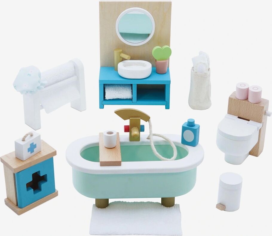 Le Toy Van Wooden Dolls House Bathroom Furniture-19 Piece (10.5cm x 5.8cm x 14.8cm) - Blue - Size: ONE size,