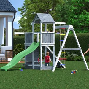 Shire Activity Wooden Climbing Frame in Grey and White with Single Swing and Slide
