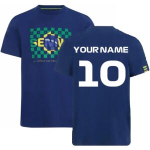 Ayrton Senna Collection Ayrton Senna FW Mens Flag Tee (Navy) (Your Name) - Small Adults Male