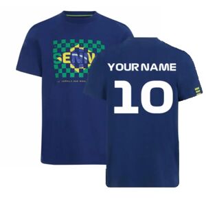 Ayrton Senna Collection Ayrton Senna FW Mens Flag Tee (Navy) (Your Name) - Small Adults Male