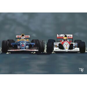 Race Crate Ayrton Senna vs Nigel Mansell Art Print - A3 Male