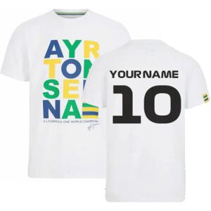 Ayrton Senna Collection Ayrton Senna FW Mens Stripe Graphic Tee (White) (Your Name) - Large Adults Male