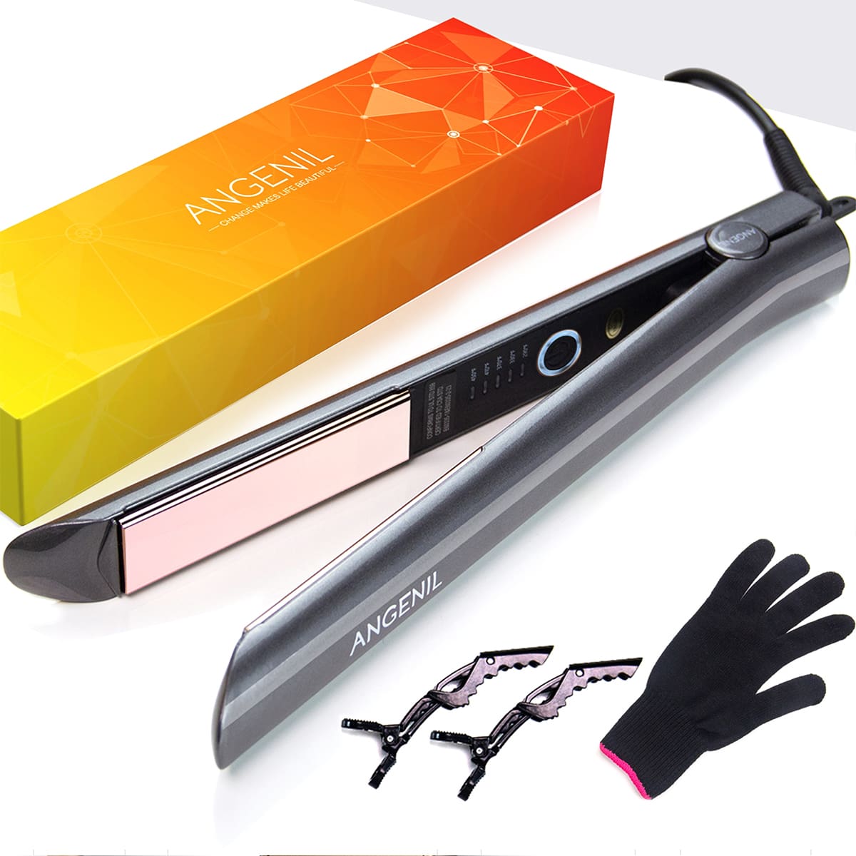 SHEIN 【US】ANGENIL Professional Titanium Flat Iron Hair Straightener and Curlers 2 in 1, Straightening Curling Hair Styling Irons for Women All Hair Types, Fast Heating, 1 inch Dual Voltage Travel Flat Iron, 360° Swivel Cord Grey US Plug