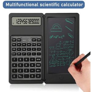 SHEIN Foldable Scientific Calculators 10 Digit LCD Display Desktop Calculators Comes with a 6 inch Writing Tablet for High School, College and Office Business Support Stylus Pen Erase Button Lock Black