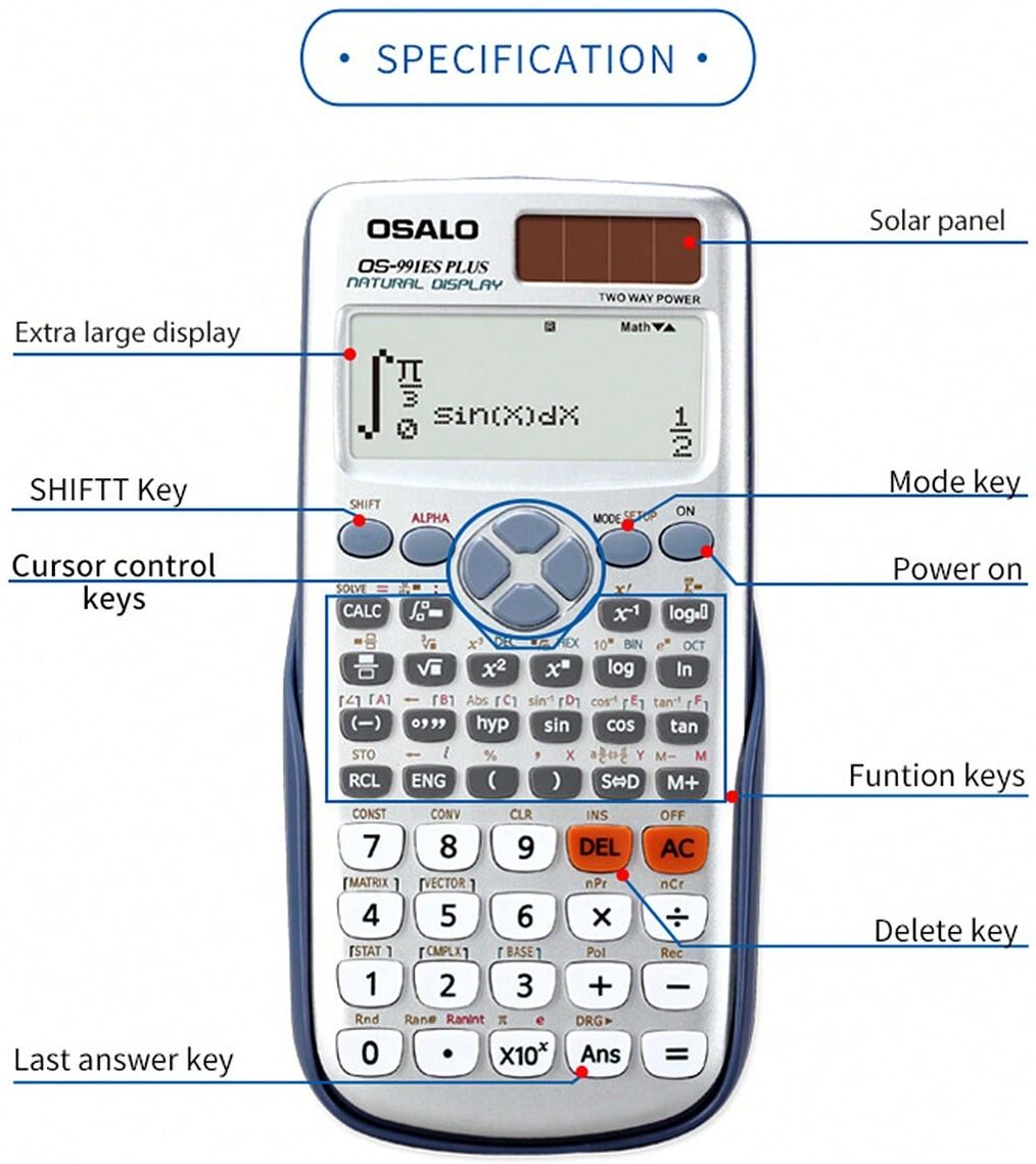 SHEIN Handheld Desk Calculator With Large Key Buttons, 12 Digits, Large Eye-Angled Display, Solar And Battery Powered For Home And Office Multicolor one-size