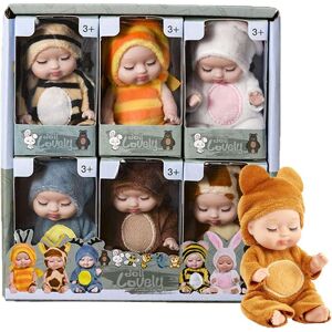 SHEIN 4 inches Mini Small Baby Dolls Toys Action Figures 6 Tiny Babies in a Gift Box Mini Baby Dolls Lifelike Realistic Baby Dolls Animal Clothes Cute Tiny Babies Gifts Set for Girls Boys Toddlers Kids 3+ Kindergarten Back to School Birthday Gift Multicol