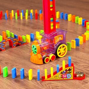 SHEIN 1 Set Domino Train (80pcs Dominoes, Locomotive, Small Accessories, Card Slot), Automatic Laying Toy That Develops Hand-Eye Coordination And Imagination, A Perfect Gift For Kids (Accessories Color Random) Multicolor Transparent Locomotive + 80 Domino