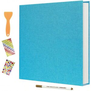 SHEIN Large Self-Adhesive Scrapbook Album With Linen Cover, 40 Pages, Fits 4x6/5x7/8x10 Photos, Comes With Metal Pen And Plastic Stickers, Perfect For Family Wedding Gifts Baby Blue one-size