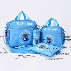 SHEIN Fashion Printed Mommy Bag 5pcs/set Including Shoulder Bag, Crossbody Bag, Handbag, Bottle Holder And Diaper Mat For Mummy And Baby, Large Capacity Blue one-size